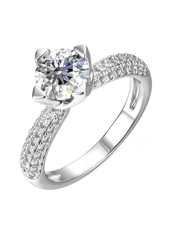 فيروز جوليري خاتم سوليتير ذهب ابيض مطلي للنساء فص زركونيا مكعب - خاتم الوعد - يناسب جميع المناسبات من فيروز جوليري - Image 1