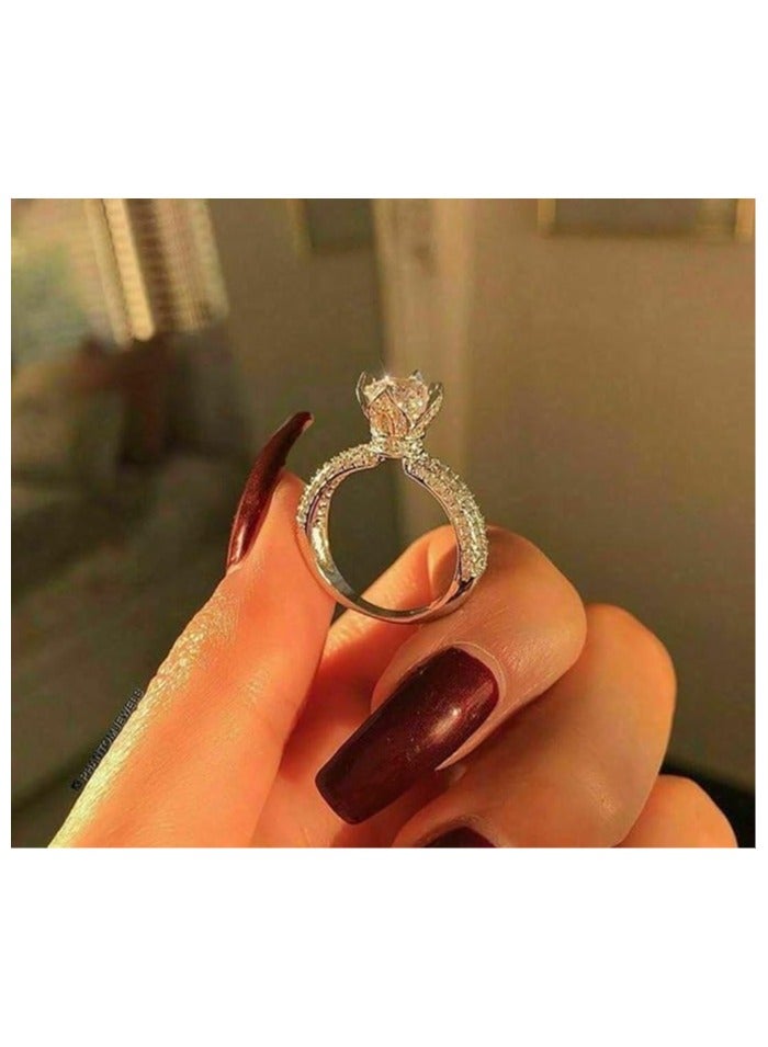 فيروز جوليري خاتم سوليتير ذهب ابيض مطلي للنساء فص زركونيا مكعب - خاتم الوعد - يناسب جميع المناسبات من فيروز جوليري - Image 2