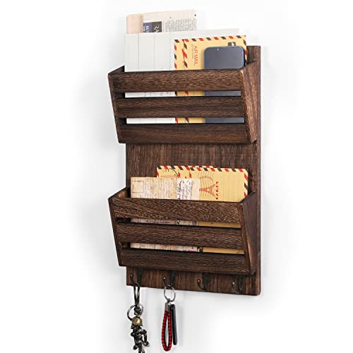 MOOACE Mail Organizer Wall Mount with Key Hooks, 2-Slot Wood Mail and Key Holder, Wall File Organizer Office Letter Folder Accessories Organizer Home Farmhouse Decor - Image 1