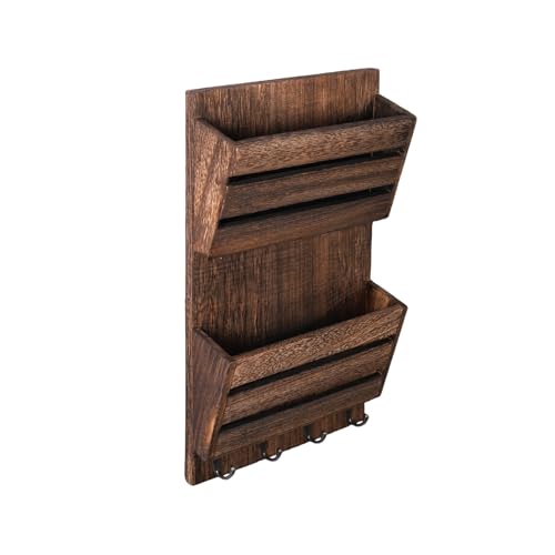 MOOACE Mail Organizer Wall Mount with Key Hooks, 2-Slot Wood Mail and Key Holder, Wall File Organizer Office Letter Folder Accessories Organizer Home Farmhouse Decor - Image 2