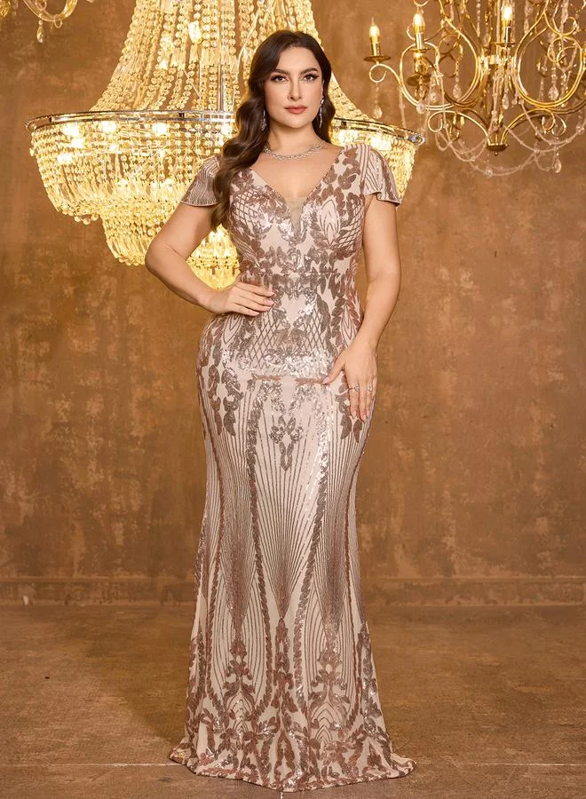 Unithorse  Plus Size Beige Sequin Maxi Dress for Women | Best Price UAE