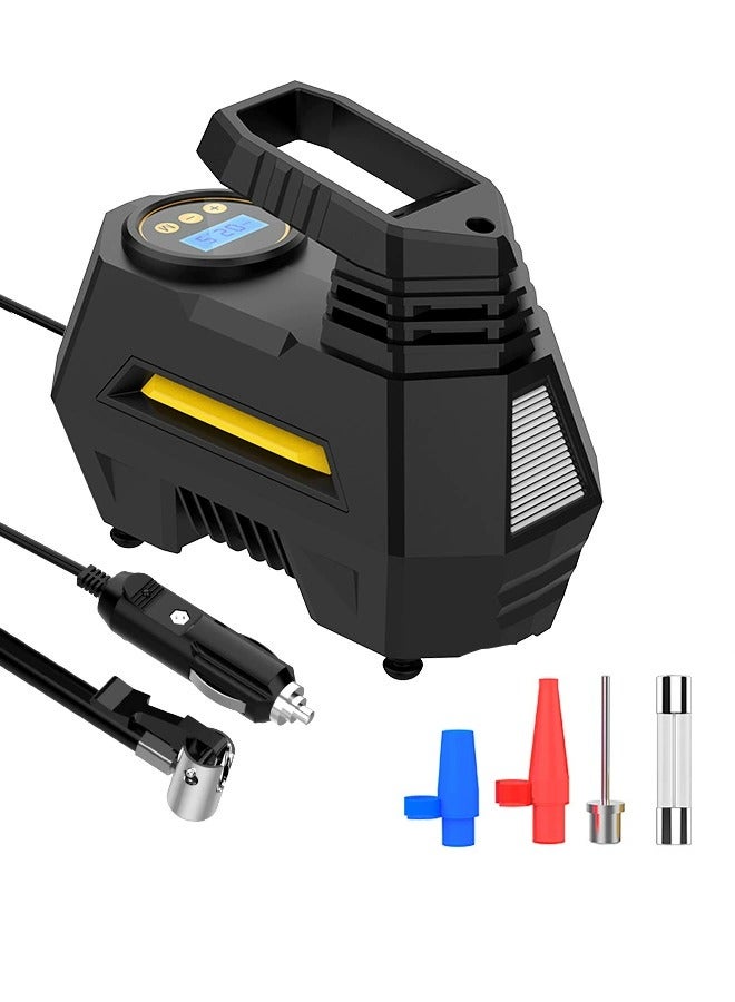 Generic Tyre Inflator Air Compressor 12V, Portable Electric Car Tyre Pump with Tyre Pressure Gauge, Auto-Stop Car Air Pump with Valve Adaptors and LED Light, Car Accessories, Black  - Image 1