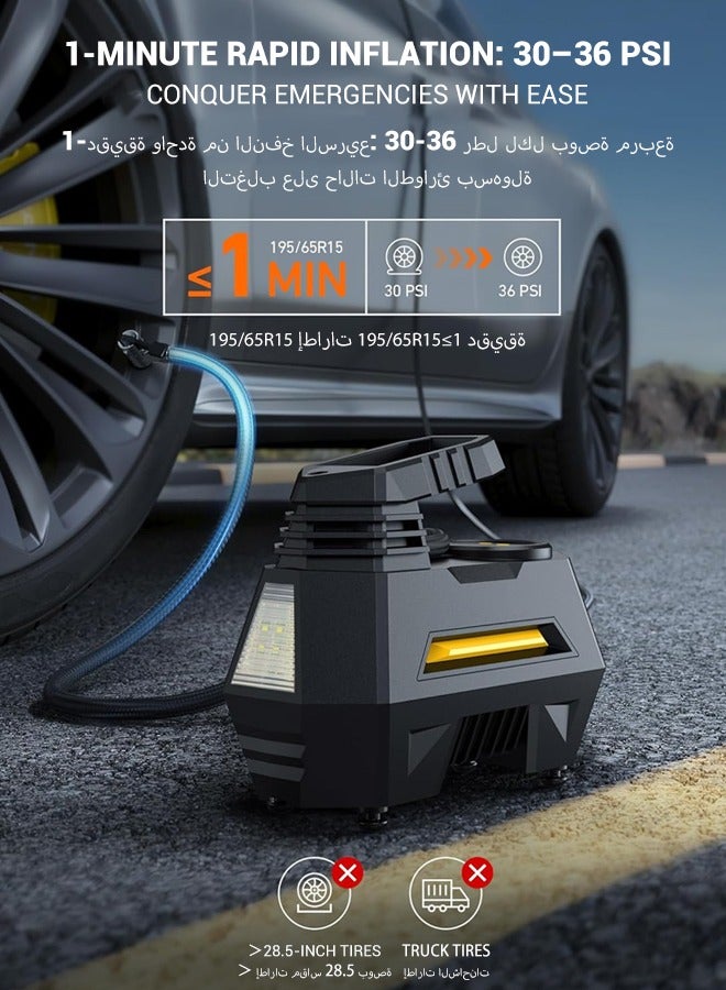 Generic Tyre Inflator Air Compressor 12V, Portable Electric Car Tyre Pump with Tyre Pressure Gauge, Auto-Stop Car Air Pump with Valve Adaptors and LED Light, Car Accessories, Black  - Image 2