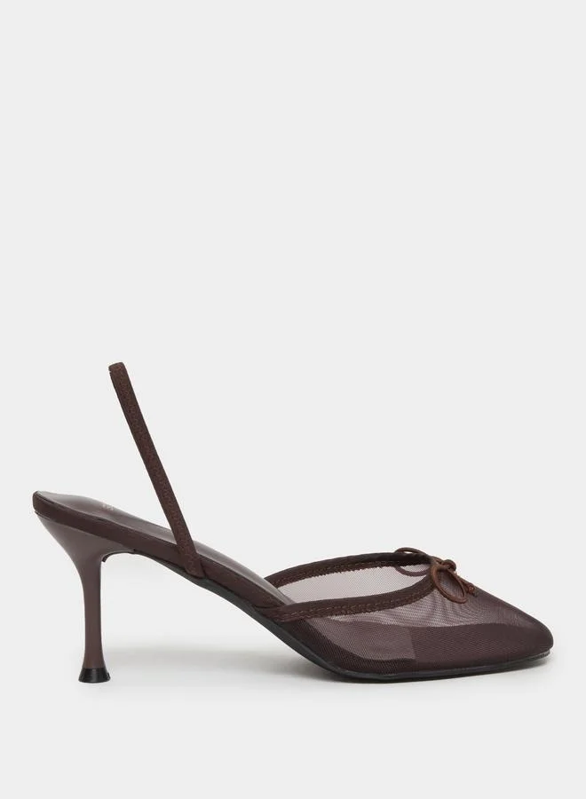 Styli Burghandy Mesh Slingback Stiletto Heels Shoes