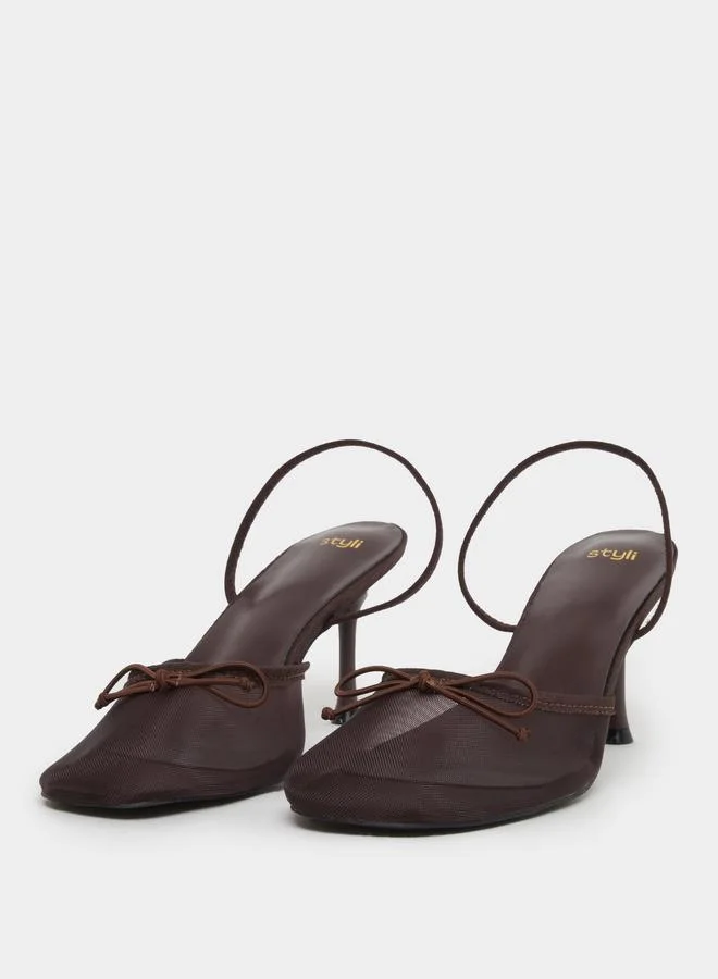 Styli Styli Burghandy Mesh Slingback Stiletto Heels Shoes