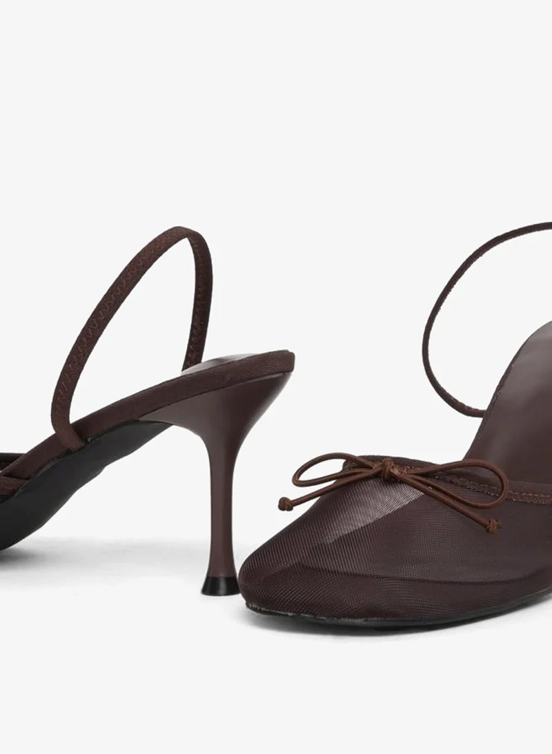 Styli Burgundy Burghandy Mesh Slingback Stiletto Heels Shoes for Women | Best Price UAE