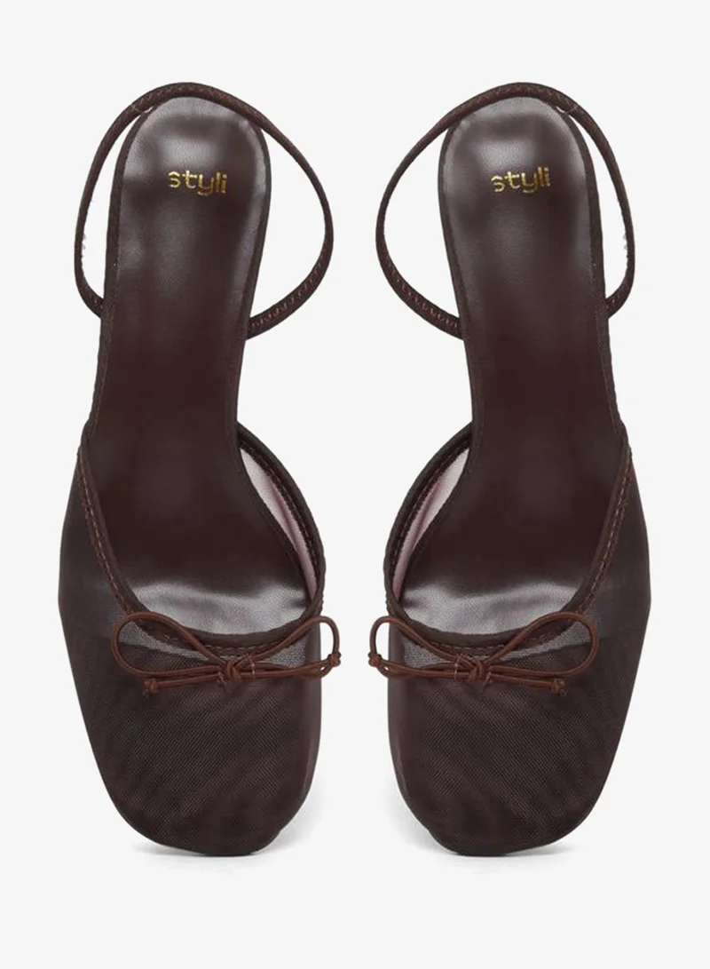 Styli Burgundy Burghandy Mesh Slingback Stiletto Heels Shoes for Women | Best Price UAE