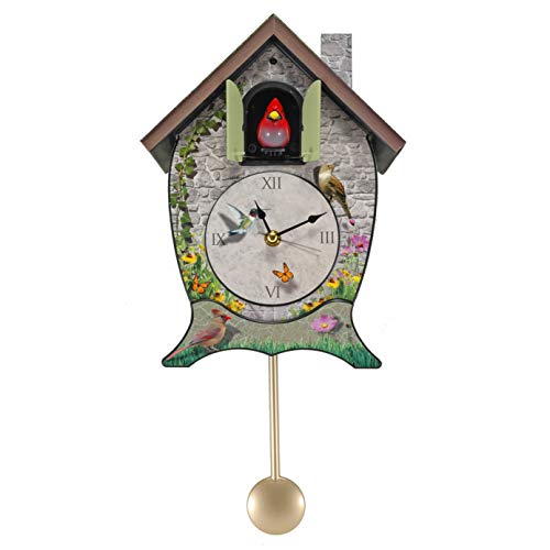 Mark Feldstein & Associates Mark Feldstein Garden Cottage Singing Cardinal Tabletop Wall Sound Cuckoo Clock 14x10 - Image 1