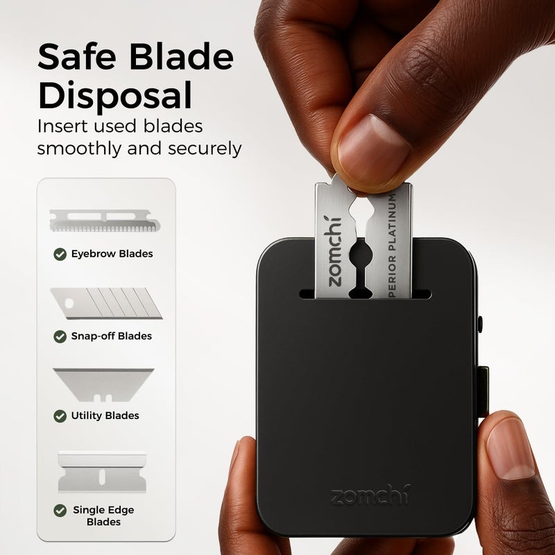 ZOMCHI Razor Blade Bank for Used Double Edge Safety Razor Blades, Compact Disposal Container for Safe Storage and Travel (Matte Black) - Image 2