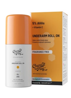 Chemist at Play Under Arm Roll On with essential ceramides | 4% Lactic Acid + 1% Mandelic Acid | Gently exfoliates, whitens & brightens the skin, Fragrance-free roll on, keeps odour at bay | 40ml