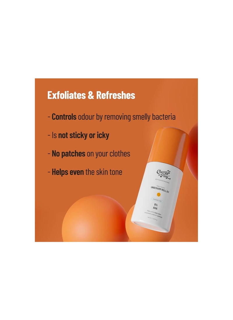 Chemist at Play - Chemist at Play Under Arm Roll On with essential ceramides | 4% Lactic Acid + 1% Mandelic Acid | Gently exfoliates, whitens & brightens the skin, Fragrance-free roll on, keeps odour at bay | 40ml - Image 1