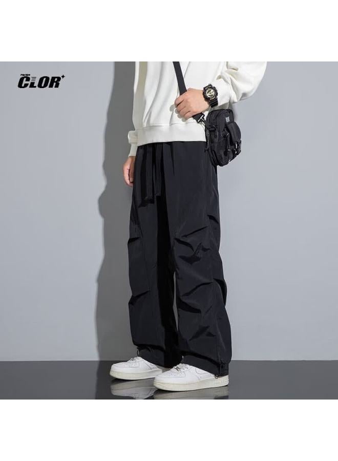 Clor Casual Paratrooper Pants For Men, Summer Lightweight Trendy Sports Cargo Pants, Loose Straight-leg Trousers Cr08 Black XL - Image 3