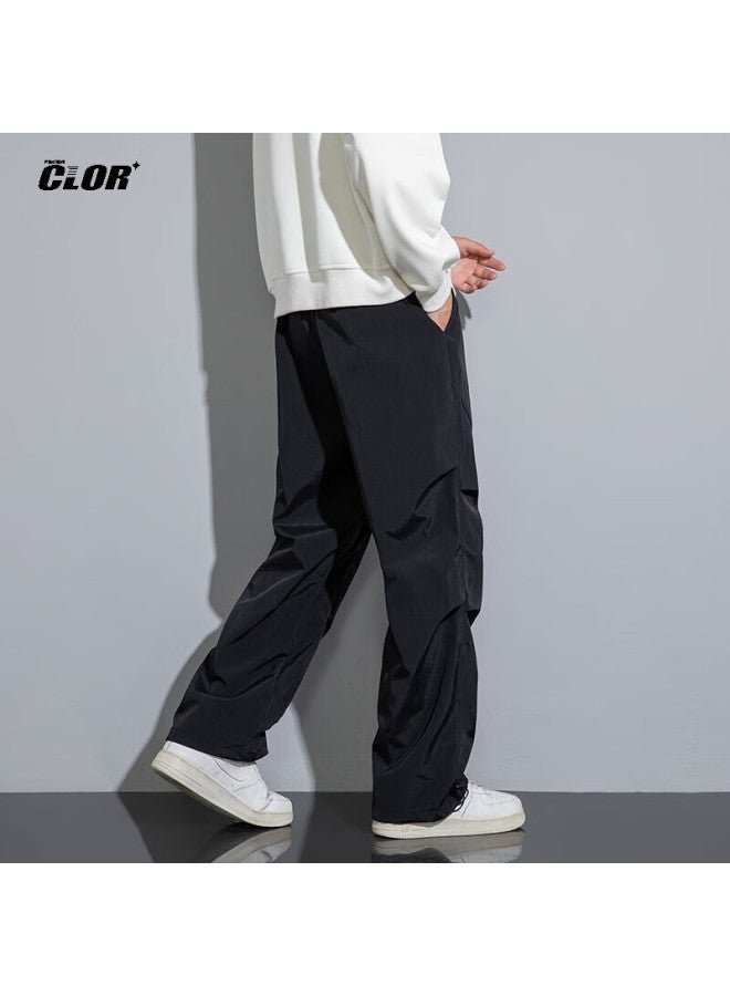 Clor Casual Paratrooper Pants For Men, Summer Lightweight Trendy Sports Cargo Pants, Loose Straight-leg Trousers Cr08 Black XL - Image 2