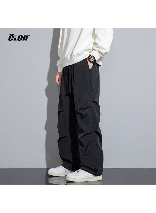 Clor Casual Paratrooper Pants For Men, Summer Lightweight Trendy Sports Cargo Pants, Loose Straight-leg Trousers Cr08 Black XL - Image 1
