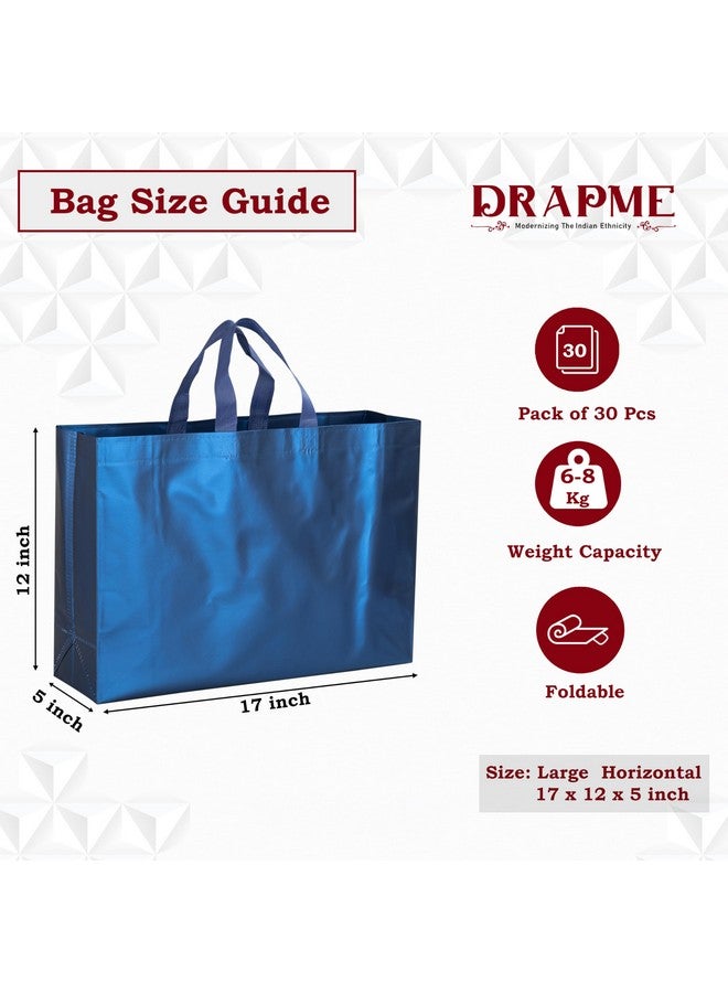 Drapme Large Size Pack of 30 Pcs Matt Metallic Laminated Non-Woven Reusable Eco-Friendly Party Return Gift Bags (Navy Blue) (Large 17x12x5 Inch) - Image 2