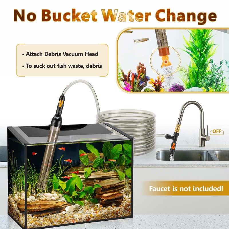 hygger Bucket-Free Aquarium Water Change Kit Metal Faucet Connector Fish Tank Vacuum Siphon Gravel Cleaner with Long Hose 49FT Drain & Fill - Image 2