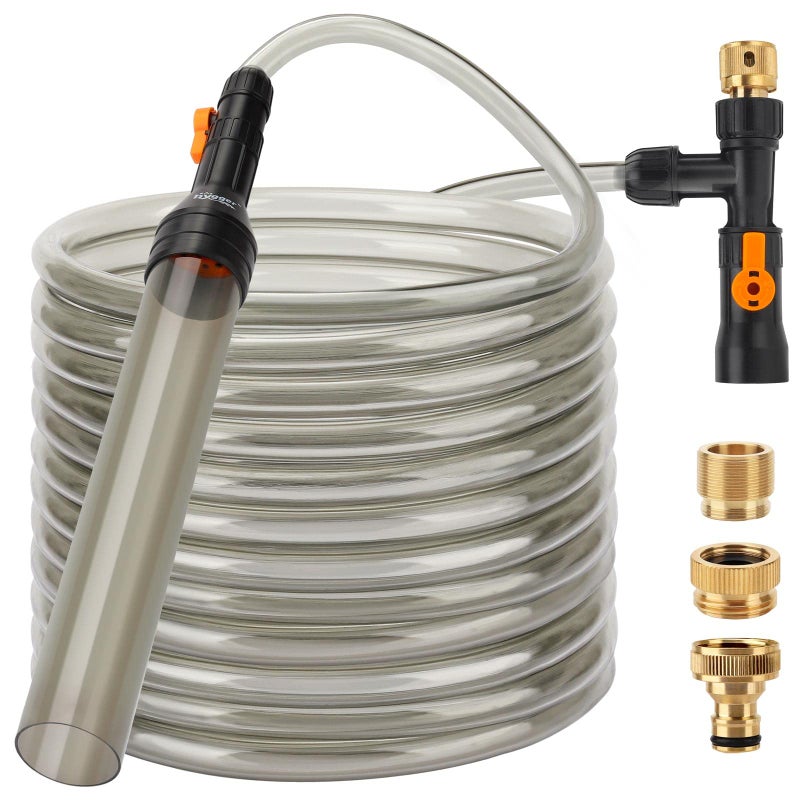 hygger Bucket-Free Aquarium Water Change Kit Metal Faucet Connector Fish Tank Vacuum Siphon Gravel Cleaner with Long Hose 49FT Drain & Fill - Image 1