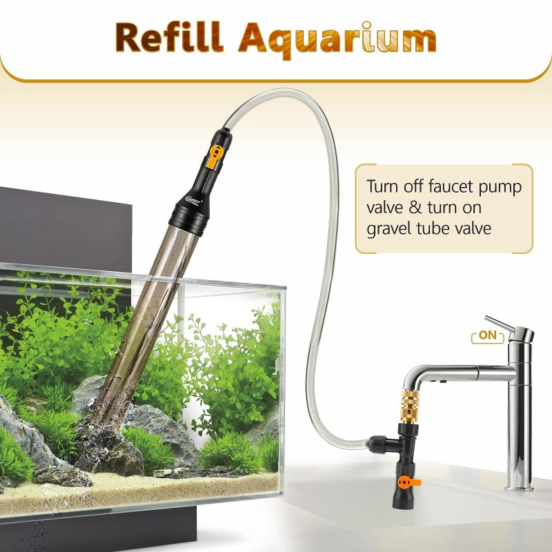 hygger Bucket-Free Aquarium Water Change Kit Metal Faucet Connector Fish Tank Vacuum Siphon Gravel Cleaner with Long Hose 49FT Drain & Fill - Image 4