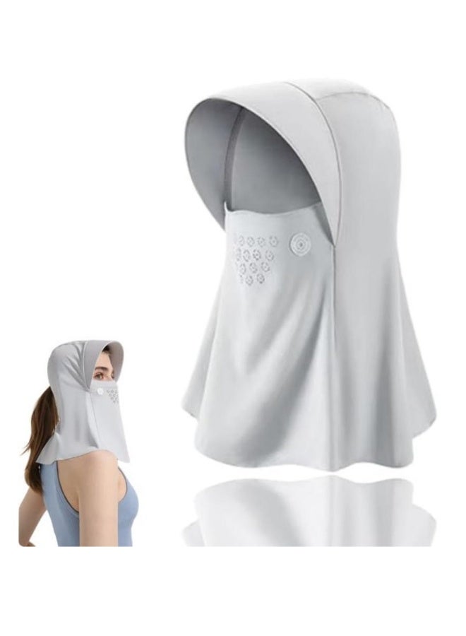 Unisex Sunscreen Mask with Hat-Brim, Breathable Ice Silk Face Cover, UV Protection for Summer Outdoor Sports (Grey) - Image 1