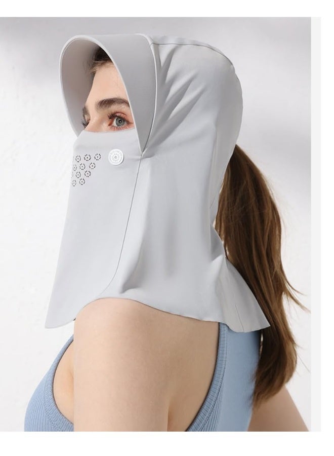 Unisex Sunscreen Mask with Hat-Brim, Breathable Ice Silk Face Cover, UV Protection for Summer Outdoor Sports (Grey) - Image 5
