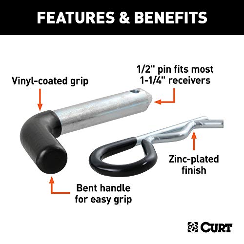 Curt BKDK CURT 21410 Trailer Hitch Pin & Clip with Vinyl-Coated Grip, 1/2-Inch Diameter, Fits 1-1/4-Inch Receiver, Clear ZINC - Image 3