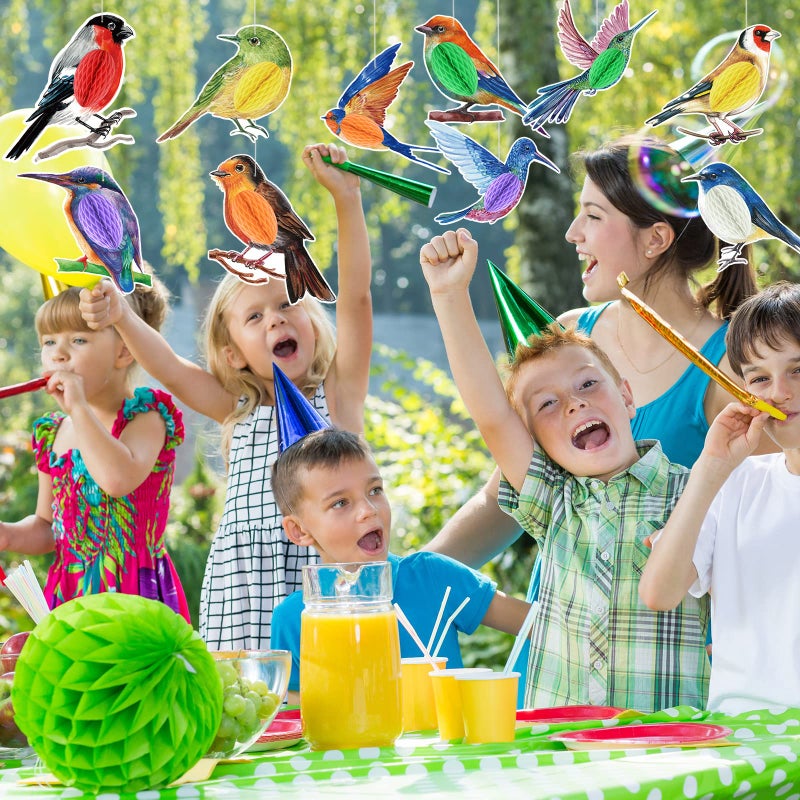 PerKoop 10 Pcs Bird Party Decorations Tropical Bird Honeycomb Paper Cutouts Jungle Rainforest Theme Hanging Parrot Birthday Hawaiian Luau Tiki Party for Home Classroom Supplies - Image 4