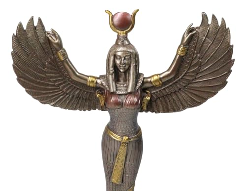 Ebros Gift Egyptian Goddess Isis Ra with Open Wings Statue 12" Tall Deity of Motherhood Magic Wisdom and Nature Home Decorative Sculpture Gods of Egypt Accent (Bronze Patina) - Image 2