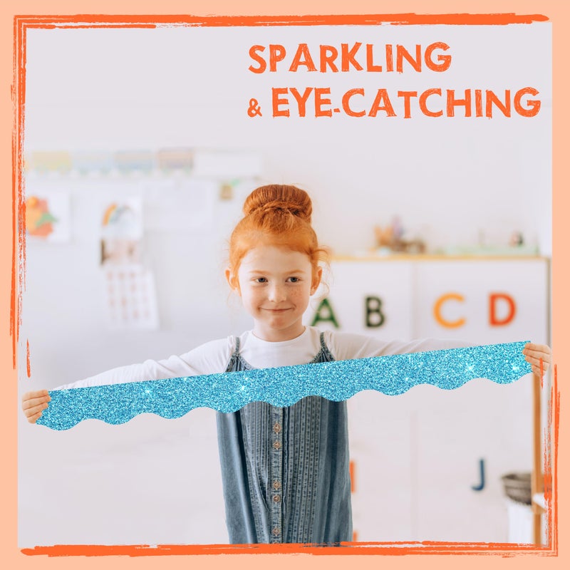 ERKE 66 Feet Bulletin Board Borders, Glittering Rolled Border Trim with Wavy Line Design - Walls, Desks, Windows, Doors, Chalkboards, Whiteboards Decors for School, Classroom, Home & Offices (Blue) - Image 4