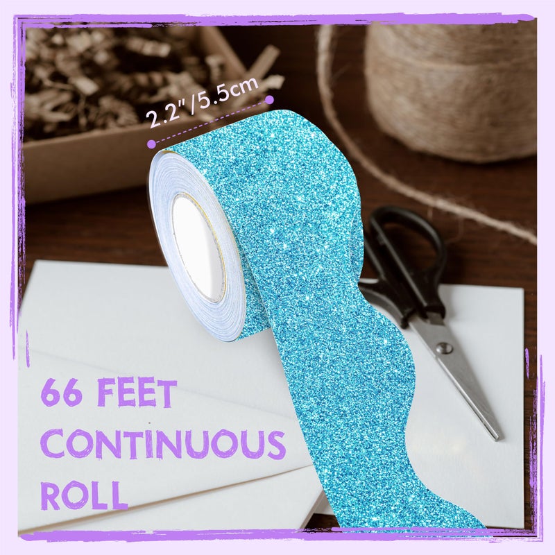 ERKE 66 Feet Bulletin Board Borders, Glittering Rolled Border Trim with Wavy Line Design - Walls, Desks, Windows, Doors, Chalkboards, Whiteboards Decors for School, Classroom, Home & Offices (Blue) - Image 2