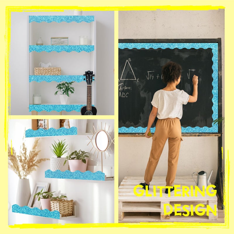 ERKE 66 Feet Bulletin Board Borders, Glittering Rolled Border Trim with Wavy Line Design - Walls, Desks, Windows, Doors, Chalkboards, Whiteboards Decors for School, Classroom, Home & Offices (Blue) - Image 5
