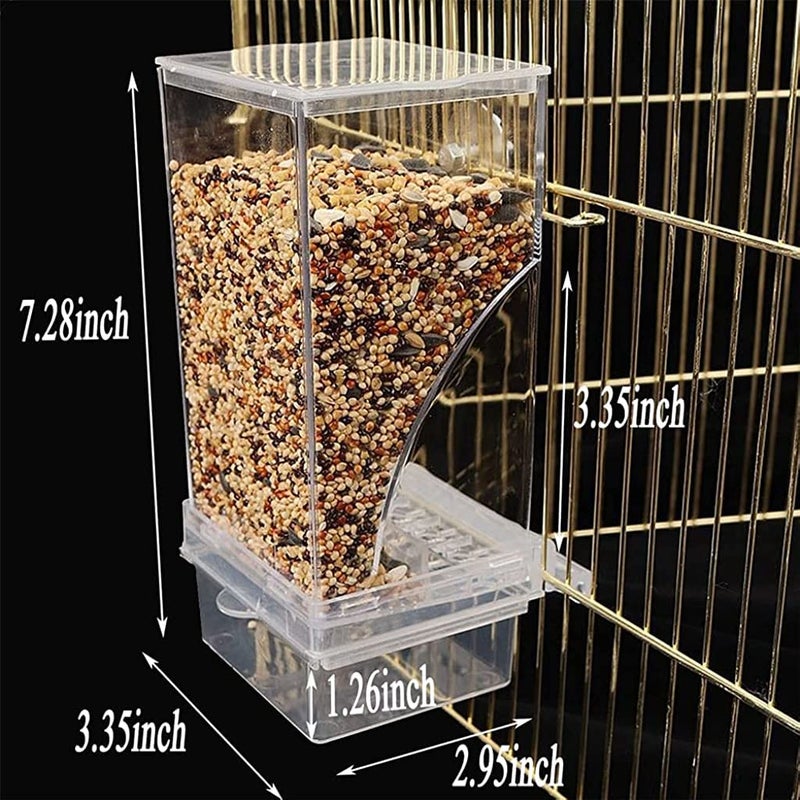 Qpets® ® Bird Feeder for Cage, Birds Food Feeder Birds Cage Parrot Seed Feeders with Perch, Acrylic Transparent Seed Food Container Cages for Lovebirds Parakeets - 3.35 * 2.95 * 7.28 inches - Image 4