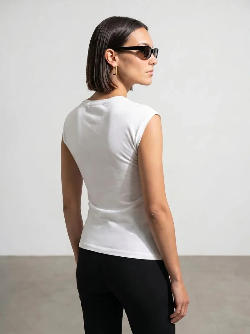 ديلفين Dilvin Women's Sleeveless Cotton Crew Neck T-Shirt with Tie Detail