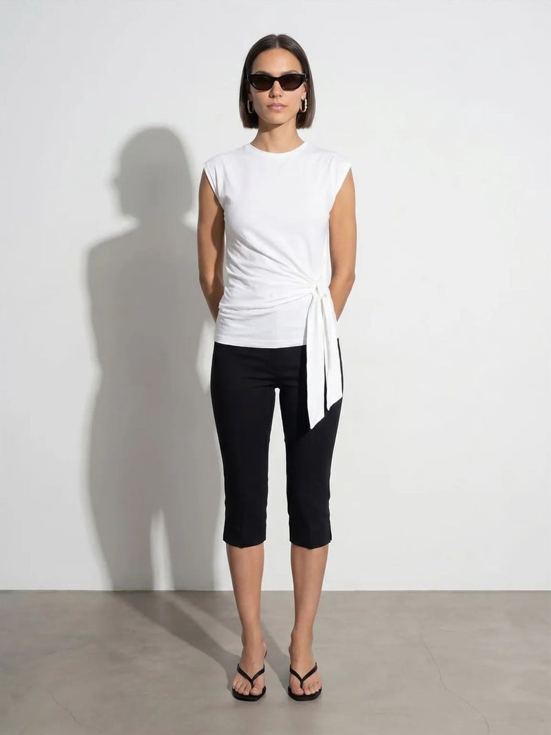 DILVIN Women's Sleeveless Cotton Crew Neck T-Shirt with Tie Detail - Image 1