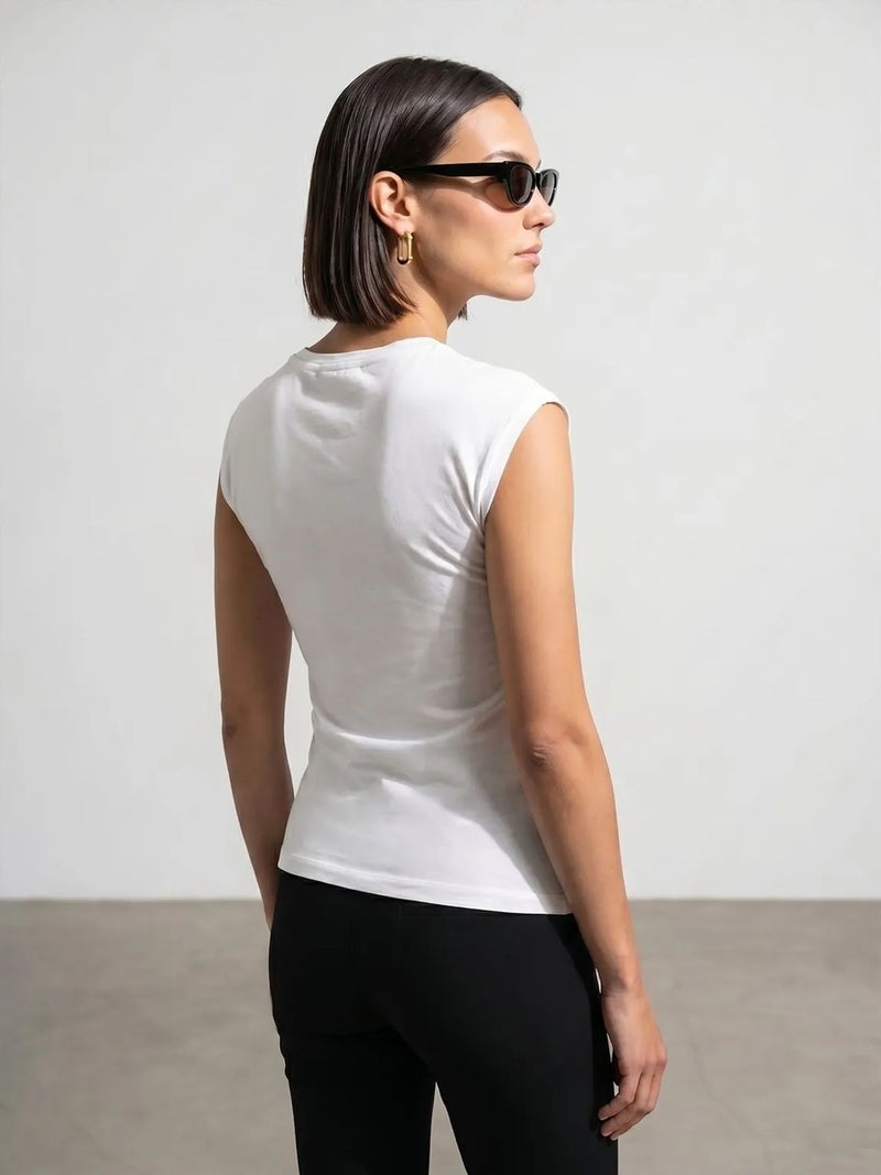 DILVIN Women's Sleeveless Cotton Crew Neck T-Shirt with Tie Detail - Image 2