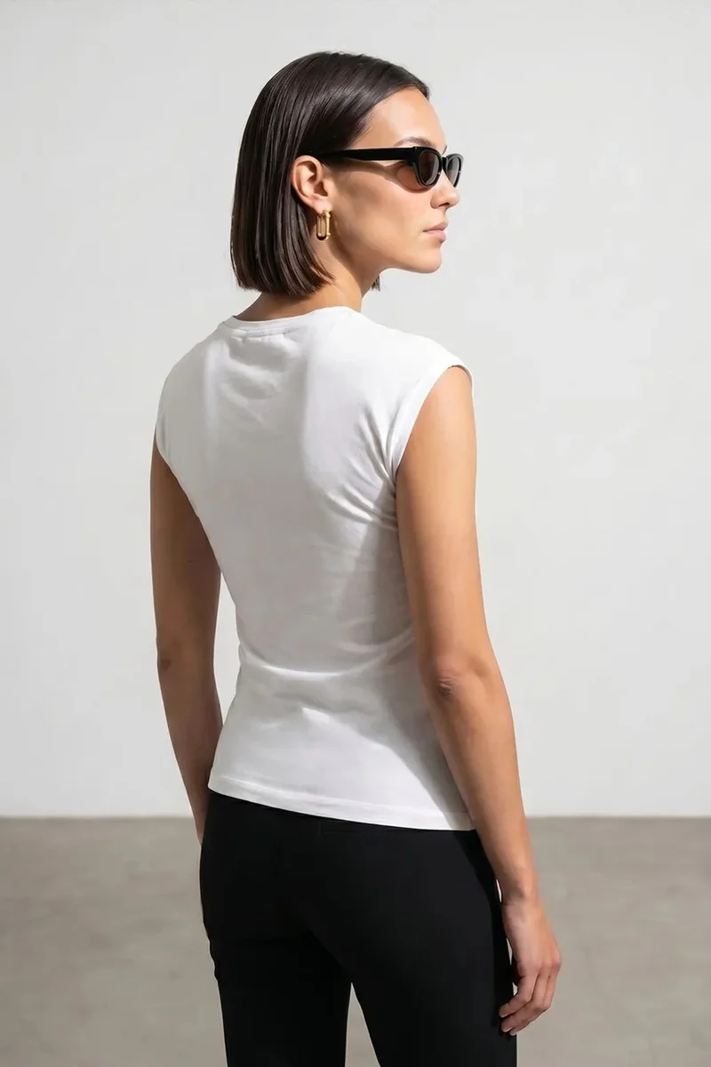 ديلفين DILVIN Women's Sleeveless Cotton Crew Neck T-Shirt with Tie Detail