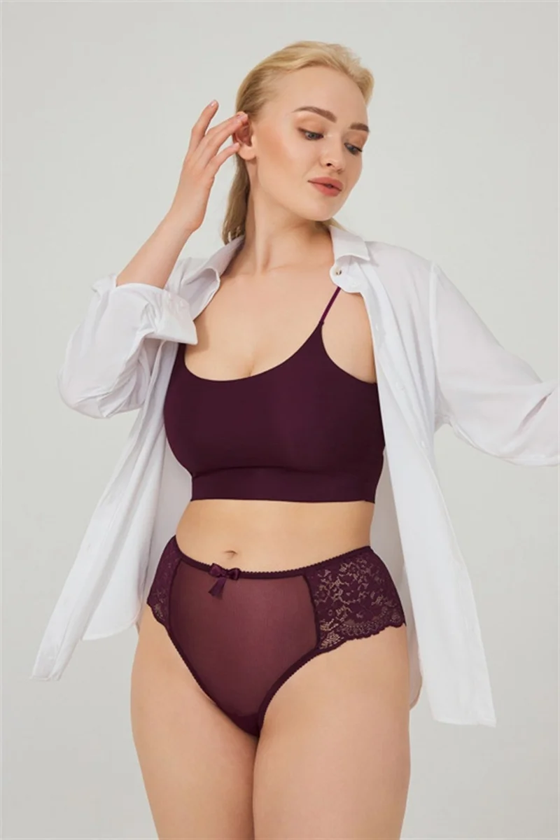 COTTONHILL Lace Tulle Detail Plus Size Women's Brazilian 7-Pack Panties