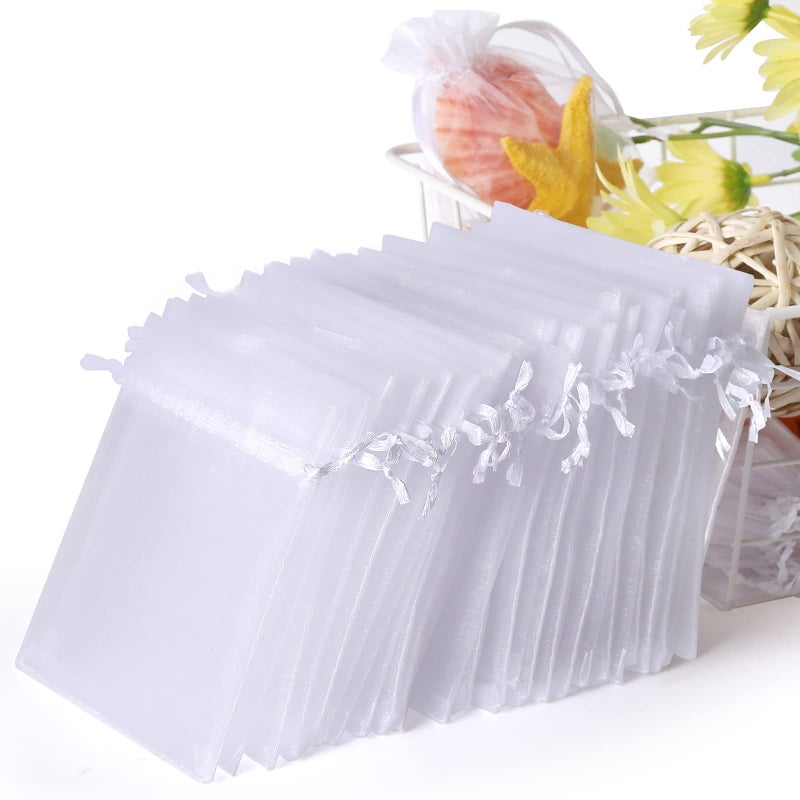 WenTao 100PCS 4x6 10x15cm White Sheer Organza Bags for Wedding Favor With Drawstring Premium Jewelry Pouches Party for Festival Gift Candy Fruit Protection