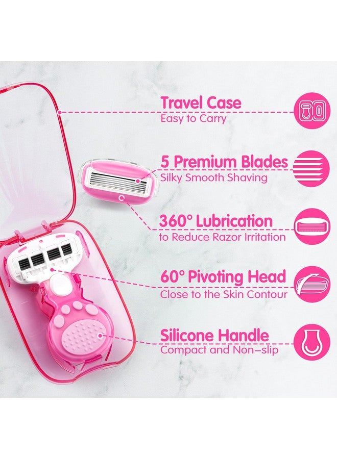 DreamGenius Travel Razors For Women Include 1 Handle And 2 Cartridges Portable 5Blade Mini Razor With Travel Case The Best Travel Size Toiletries For Women Pink - Image 4