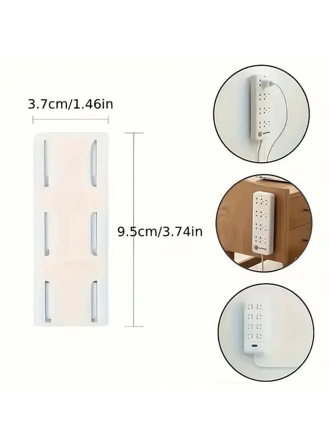 White Wall Mounted Power Strip Holder With Hooks Cable Clips Damage Free Installation - Image 4