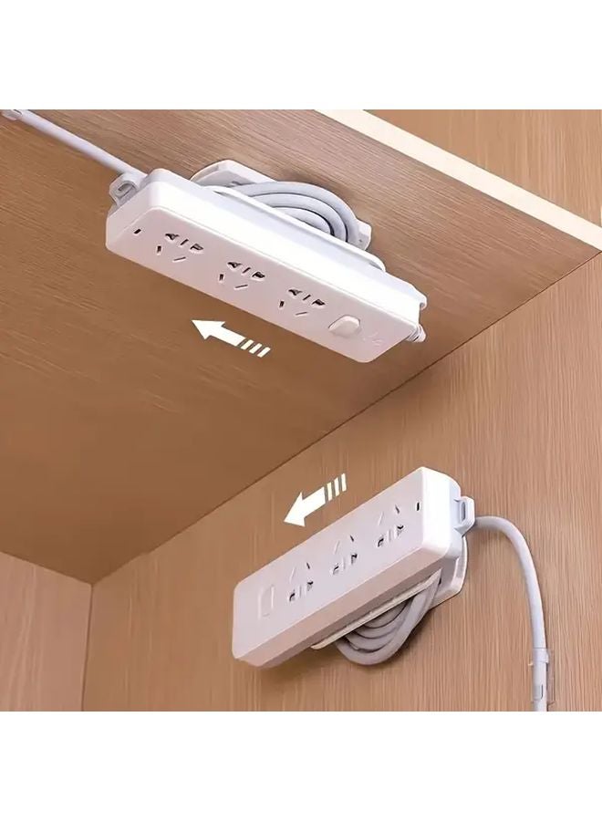 White Wall Mounted Power Strip Holder With Hooks Cable Clips Damage Free Installation - Image 2