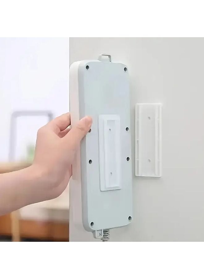 White Wall Mounted Power Strip Holder With Hooks Cable Clips Damage Free Installation - Image 3