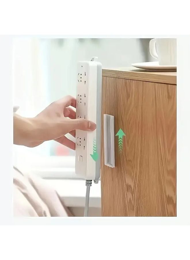 White Wall Mounted Power Strip Holder With Hooks Cable Clips Damage Free Installation - Image 5