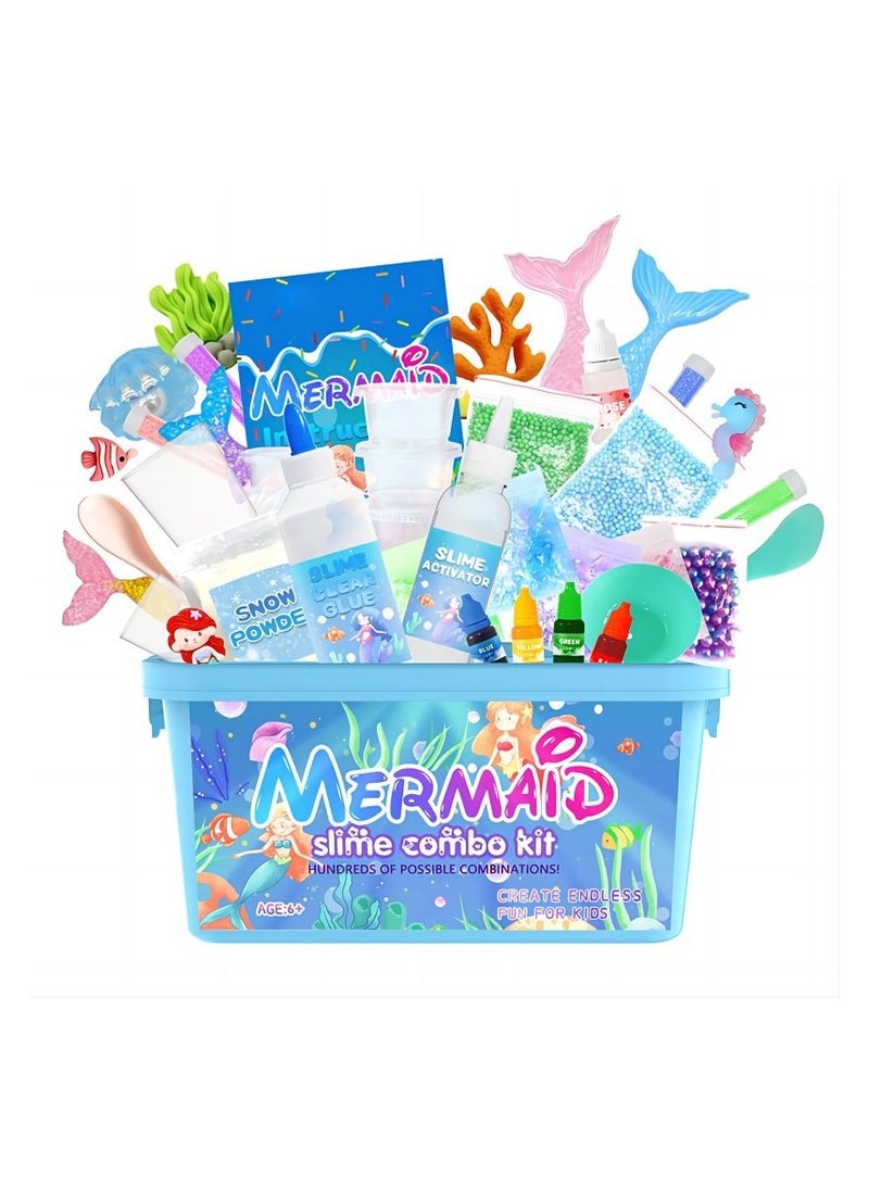 Mermaid Slime Kit for Kids Fun Soft and Non-Sticky Butter Slime Making Kit Toy for Kids Age 8-12 Birthday Party Favors DIY Educational Craft Stress Relief Toys for Girls and Boys - Image 1