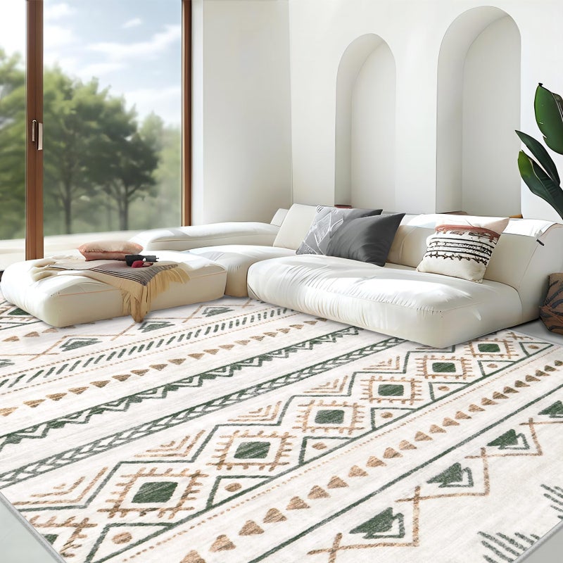 Aoyaomi Area Rug Living Room Rugs 5x7 - Large Soft Boho Geometric Rugs, Non-Slip Foldable Washable Area Rug Non Shedding Morden Indoor Floor Carpet for Living Bedroom Office Dining Room(Brown Green,5'x7') - Image 2