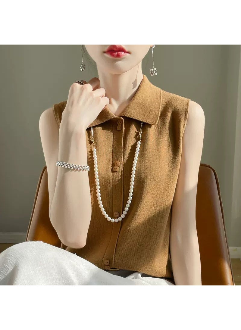 Generic - 2024 Early Spring Autumn Matching Partner Design Sensibility Imitation Wool Shirt Collar Knit Vest Versatile Sleeveless Inner Wo Pink - Image 1