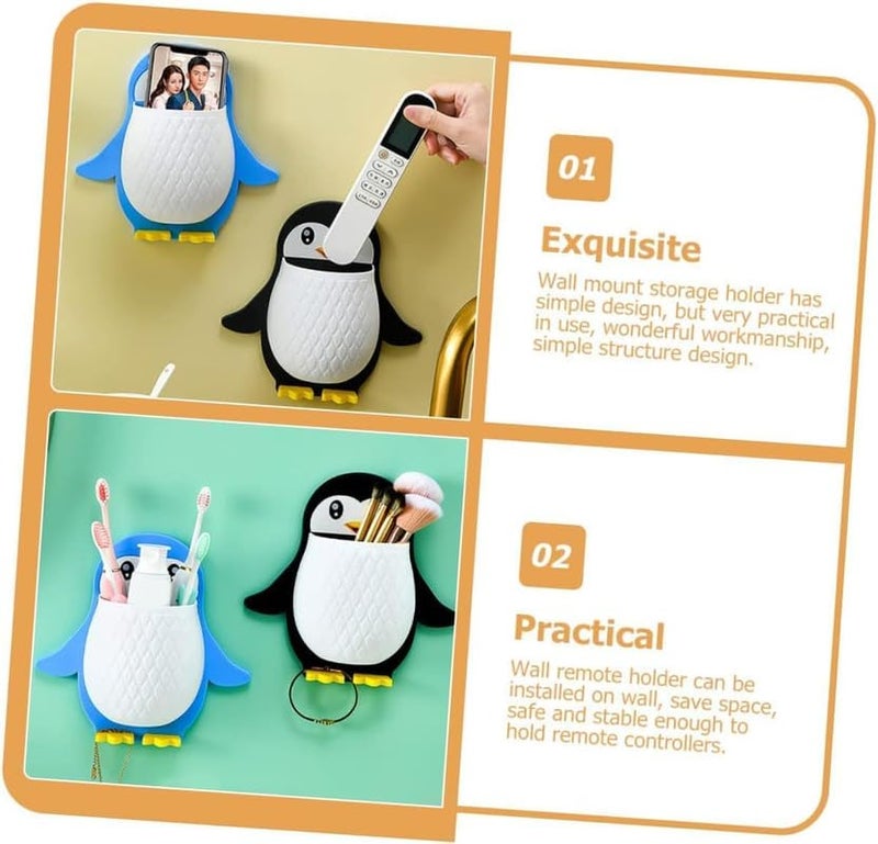 Anshri Pack of 1 Self Adhesive Toothbrush Holder Plastic Wall Mounted Penguin Storage Organizer for Bathroom Multipurpose - Image 2