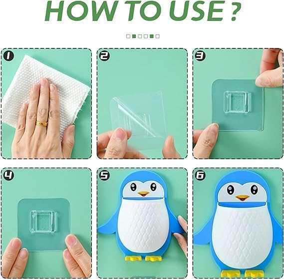 Anshri Pack of 1 Self Adhesive Toothbrush Holder Plastic Wall Mounted Penguin Storage Organizer for Bathroom Multipurpose - Image 3