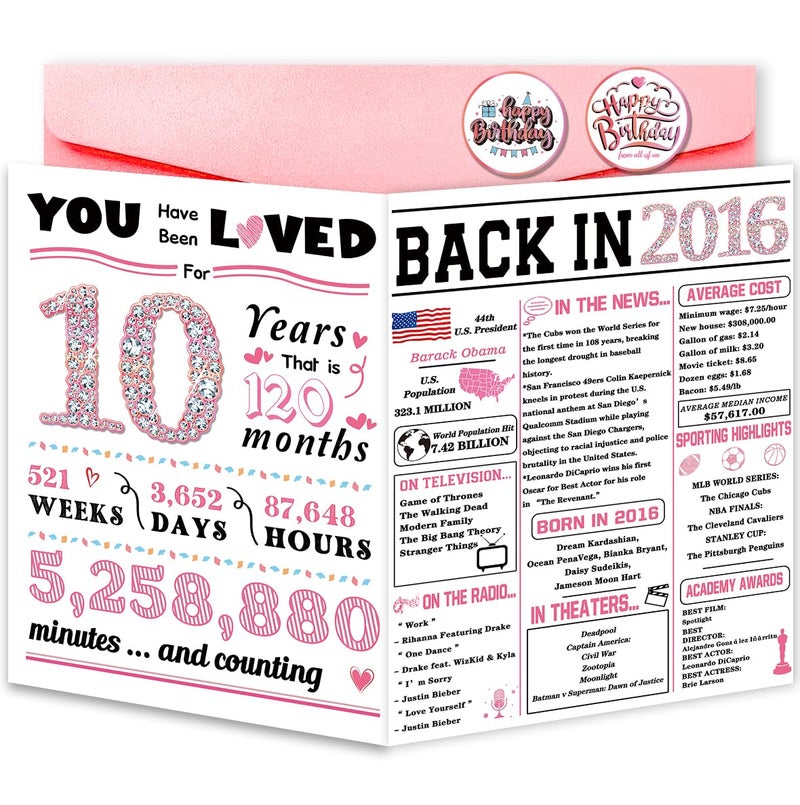 ATTLVV 10th Birthday Card, Funny 10th Birthday Decorations for Girls, Happy 10 Year Old Birthday Gift for Daughter,Great 10th Birthday Gifts Idea for Her - Image 1