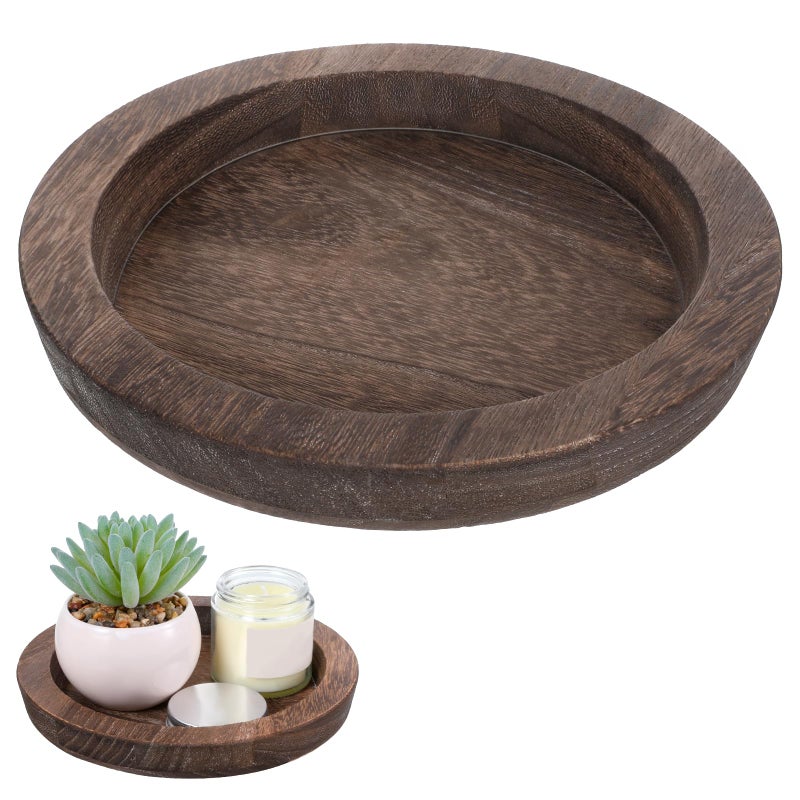 Eldraqth Round Rustic Wood Tray for Decor Candle Holder Tray Wooden Serving Trayes for Coffee Table and Home Decor Small Serving Trays for Centerpiece Table Decorations Circle Dining Tables Trays(8.07 in) - Image 1