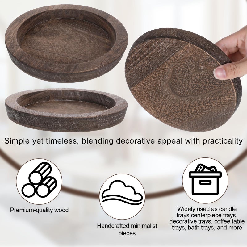 Eldraqth Round Rustic Wood Tray for Decor Candle Holder Tray Wooden Serving Trayes for Coffee Table and Home Decor Small Serving Trays for Centerpiece Table Decorations Circle Dining Tables Trays(8.07 in) - Image 2